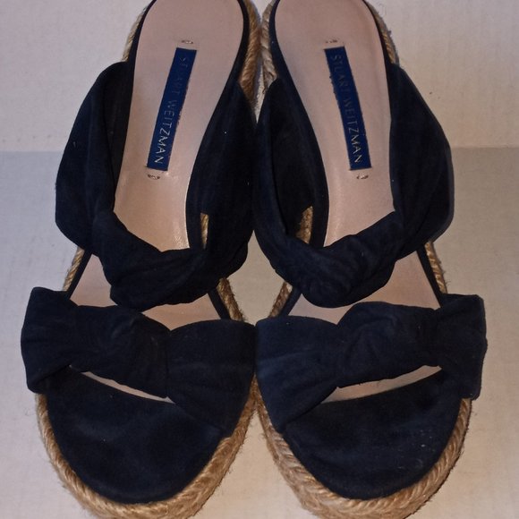 Stuart Weitzman Sarina Knot Strap Espadrille Wedge Suede Blue. Size 6